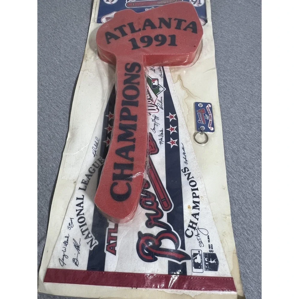 VTG Atlanta Braves Foam Tomahawk Tag Pennant Key Set 91 MLB Baseball NL Champs